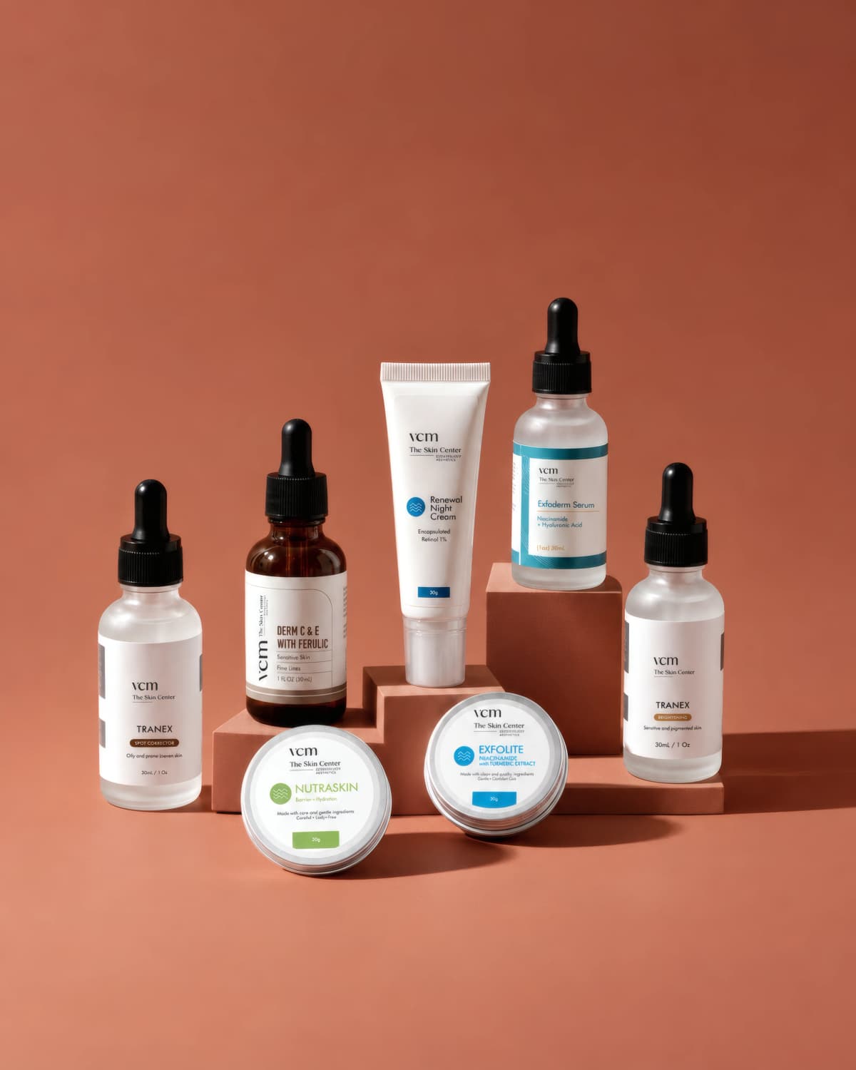 The seven VCM products arranged together